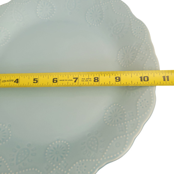 Cow Girl Lace Light Blue Dinner Plates Pioneer Women Scallop Embossed Set of 2 - Picture 8 of 8